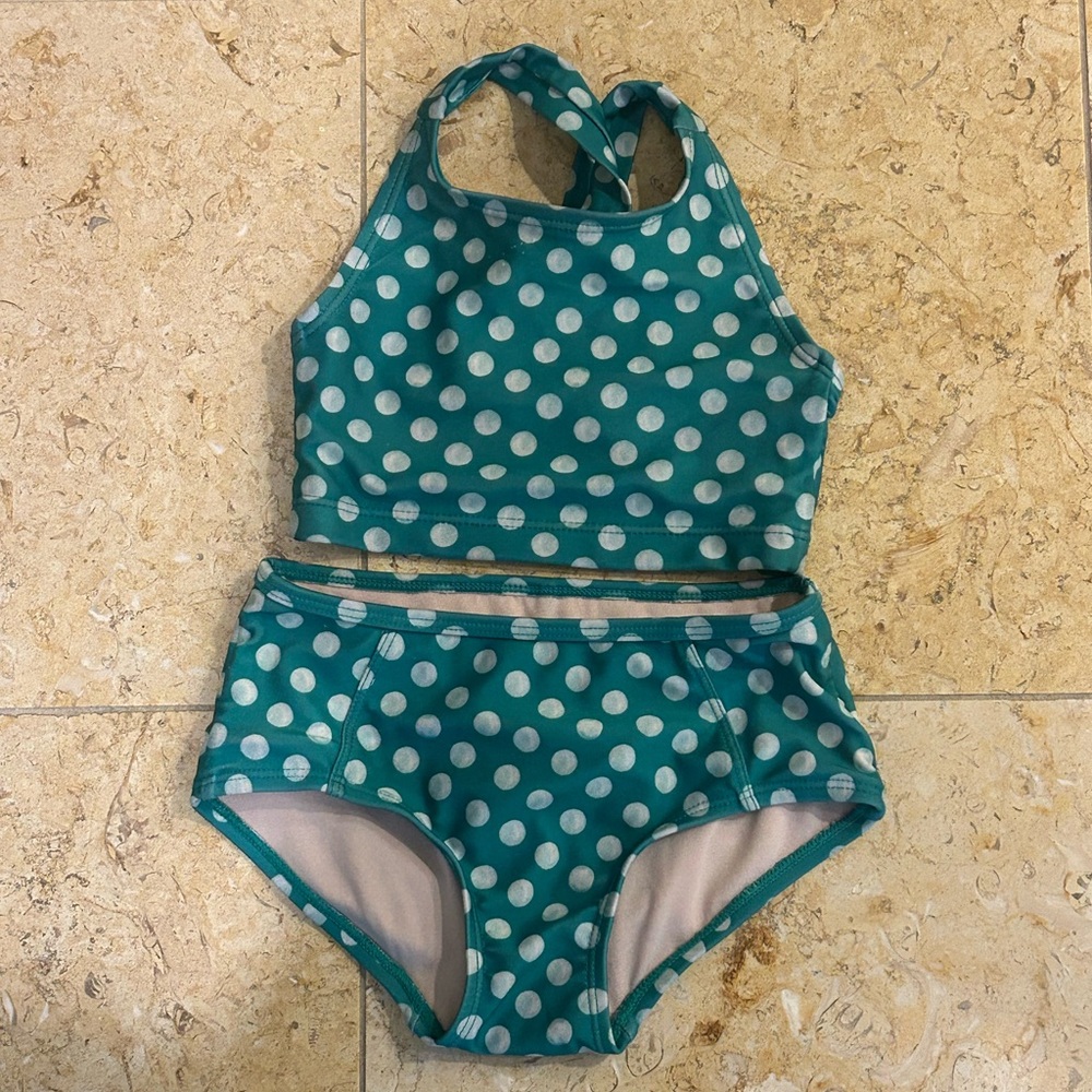 Tea Collection Teal Polka Dot Girls Two-Piece Swim Set Size 5T